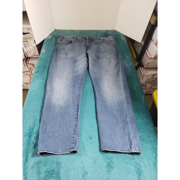 Lee Jeans Size 42x30 Mens Blue Denim Pants Stretch Elastic Waist Slim Straight - Picture 1 of 14